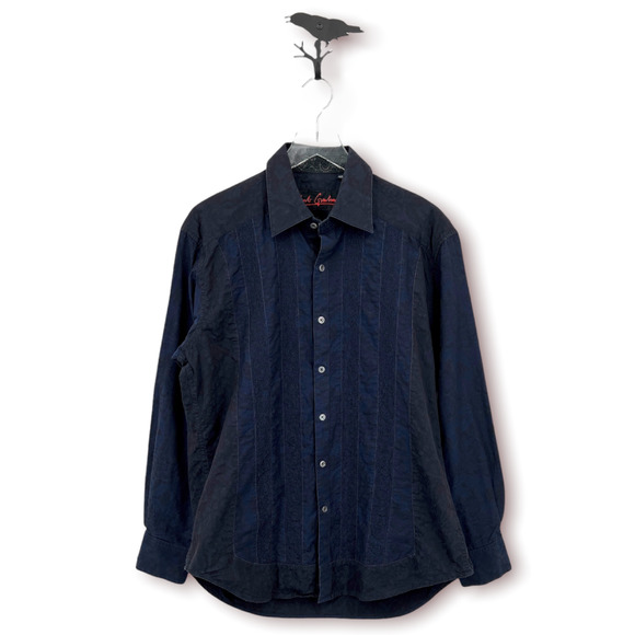 Robert Graham Blue Embroidered Button Down Flip Cuff Cotton Shirt Mens Sz Large - Picture 12 of 12